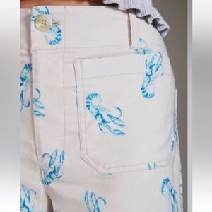Anthropologie Cream Pants with Blue Lobster Print